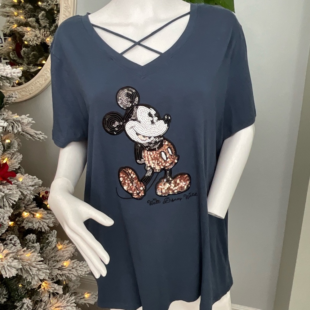 Disney Blue Mickey Mouse Short Sleeve Sequin Tee